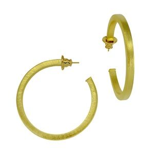 Betty Carre Gold Hoop Earrings; 18k Gold Plated - Brushed Finish - 2" diam.